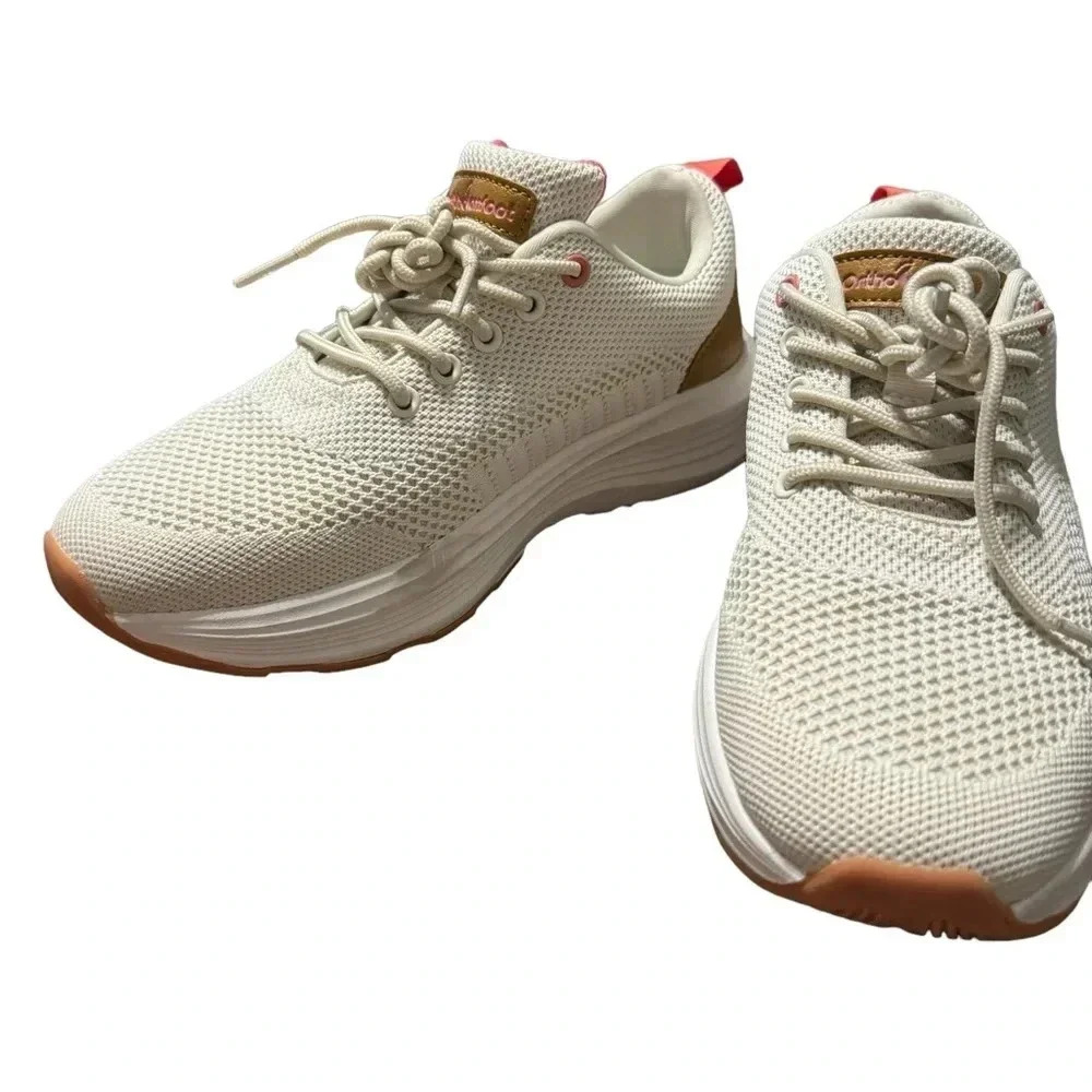 👟 OrthoComfoot Women’s Orthotic Walking‎ Shoes White Knit Comfort 6.5–7 ✨ 👟